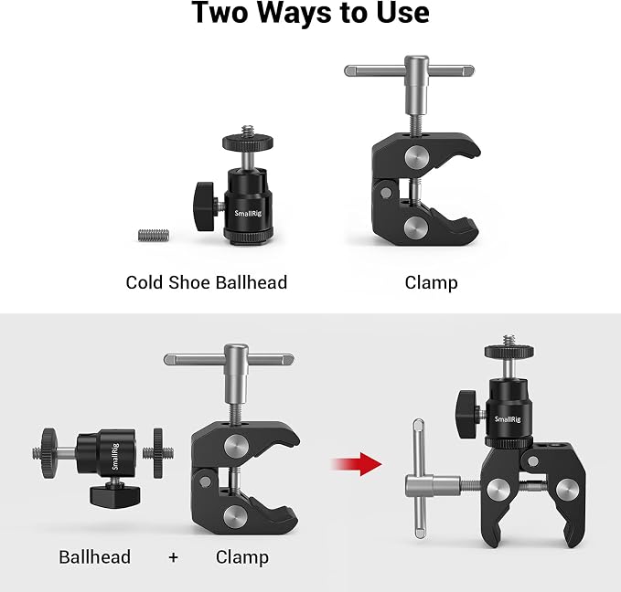 SMALLRIG Super Clamp Mount with Mini Ball Head Mount for Action Cameras | Hot Shoe Adapter with 1/4" screw for Monitors/Lights/Flash, for GoPro, for DJI, for Insta360 - Image 4