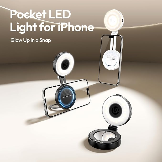 Magnetic Selfie Light, Upgraded ULANZI LM23 360° Phone Ring Light for iPhone Magsafe with Mirror & Stand, LED Phone Fill Lights for Selfies/Video Calls/Vlogging/Makeup - White - Image 9