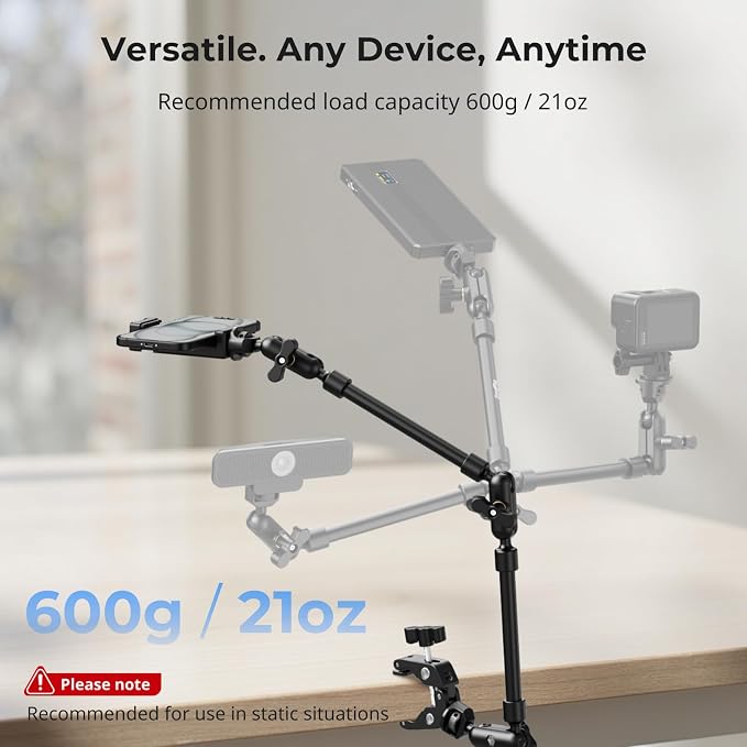 SMALLRIG 22" Magic Arm Clamp, Overhead Phone Mount Holder Stand, Flexible Desk Camera Mount, Articulating Friction Boom Arm, for POV Shot, Filming, Light, Webcam, Action Camera - Image 2