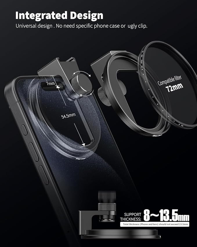 72mm Phone Filter Mount Lens ND Filter Adapter with Cold Shoe Mount, Compatible with 72mm Round Camera Filters, Compatible with iPhone 17 16 15 14 13 12 11 10 Pro Max Plus Samsung Galaxy S24 Ultra - Image 4