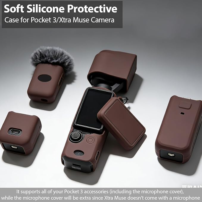 Case for DJI Osmo Pocket 3/Xtra Muse Camera, Soft Silicone Protective Case, Anti-Scratch, Slim Fit Skin with mic Cover and Screen Protector Accessories for Osmo Pocket 3/Xtra Muse (Brown) - Image 8