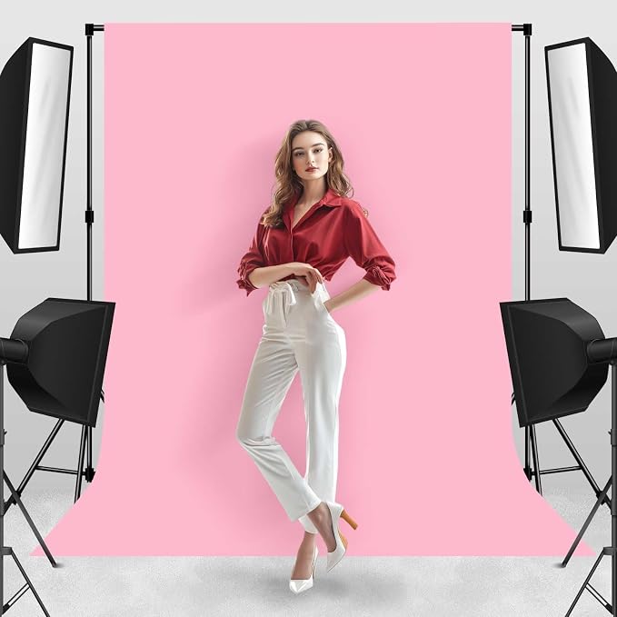 Pink Photo Backdrop Fabric Professional Background 8x10ft Valentine's Day | Seamless Design eliminates Wrinkle Portrait Photography Wedding Dark Theme Decorations - Image 5