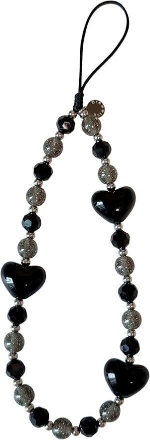 Drawwind Phone Charm Beaded Wristlet Strap Universal Cell Phone Lanyard Cute Bracelet Wrist Strap Beaded Chain String Handmade Accessories for Case Camera Bags (Black Hearts) by Drawwind