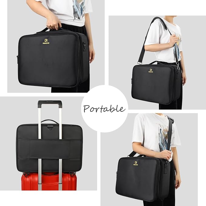 Relavel Makeup Case Extra Large Makeup Bag for Women Travel Makeup Artist Box Nail Polish Cosmetic Brush Storage Organizer with Adjustable Plastic Dividers Black - Image 4