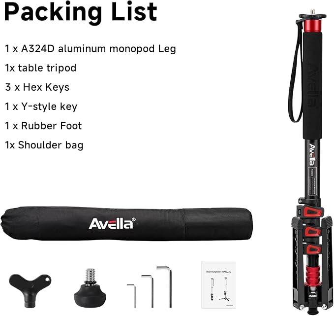 Avella A324D Aluminum Camera Monopod, 67 Inch | Professional, Telescopic Video Monopods, Base Tripod, For Canon Nikon Sony Olympus Panasonic DSLR Camera - Image 8