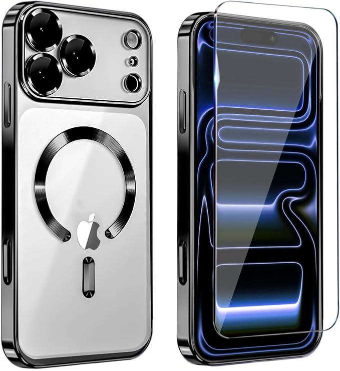 Magnetic Glossy Case for iPhone 17 Pro Max,iPhone 17 ProMax Phone Case Slim Clear Luxury with Screen Protector & Camera Protector [Compatible with MagSafe], Shockproof Cover for iPhone 17 Max-Black by Unknown