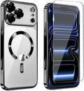 Magnetic Glossy Case for iPhone 17 Pro Max,iPhone 17 ProMax Phone Case Slim Clear Luxury with Screen Protector & Camera Protector [Compatible with MagSafe], Shockproof Cover for iPhone 17 Max-Black by Unknown