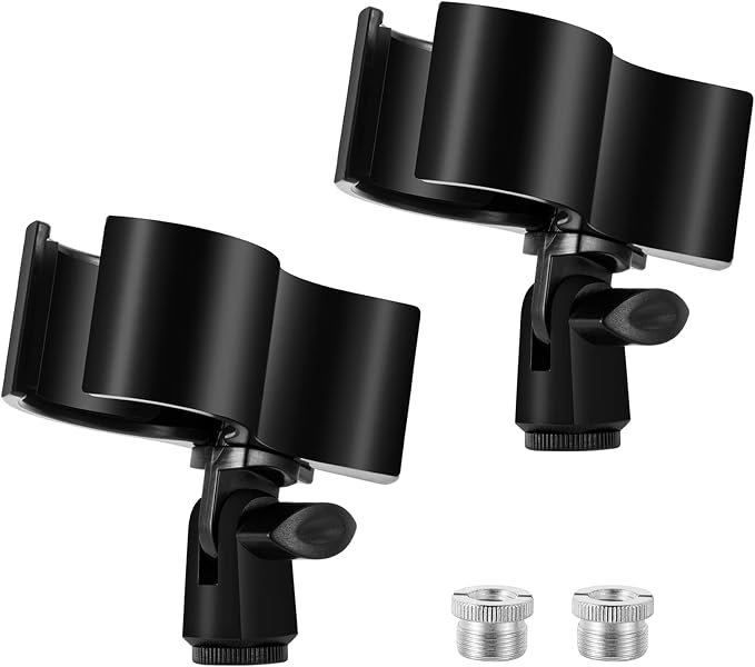 Large Microphone Clips for Mics with Outer Diameter 1.26" to 2.3" | Adjustable Mic Holder, Premium ABS, Inside sponge to protect microphones, With 5/8" Male to 3/8" Female Screw Adapter by BILIONE