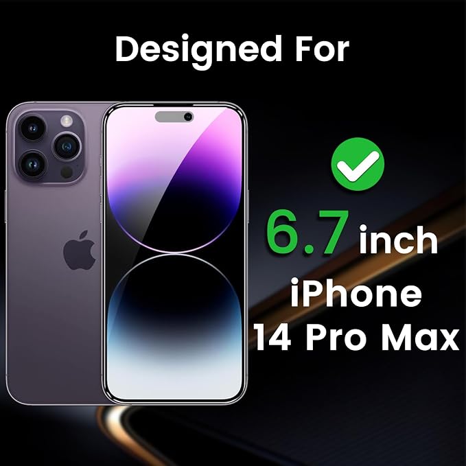 Romkasi 3 Pack Privacy Screen Protector for iPhone 14 Pro Max 6.7 Inch with 3 Pack Camera Lens Protector, Anti Spy Tempered Glass Film, Anti-Scratch, Touch Sensitive, Case Friendly - Image 3