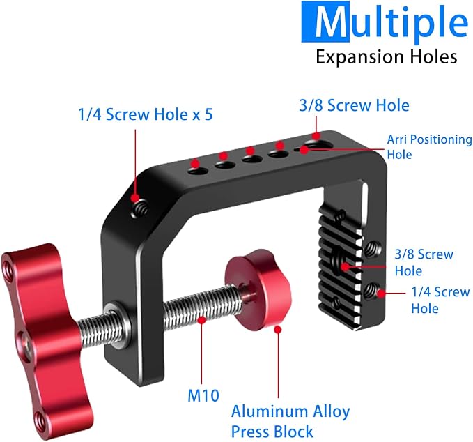 C Clamp Camera Clamp Mount with 1/4" and 3/8" Threaded Holes - 2.44 Inch Jaw Opening - Max Load 12lb/5kg - Image 2