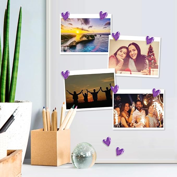 50 pcs of Cute Soft Wooden Board thumbtack with Golden Hearts can be Used for Photo Walls, memos, whiteboards, and Decorative thumbtack (Purple) - Image 3