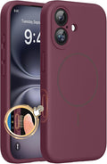 Miracase Silicone & Magnetic for iPhone 16 Case, Wine Red | Compatible with MagSafe, Anti-Scratch Microfiber Lining, Liquid Silicone Case Shockproof Drop Protection Phone Case for 16 by Miracase