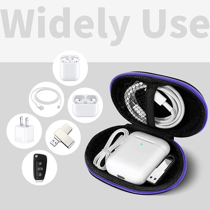 1 Pack Oval Earbud Case Storage Bag with Carabiner, Purple | Portable EVA Carrying Case, For Wired/Wireless Headphones, SD Card Storage, Camera Chip - Image 2
