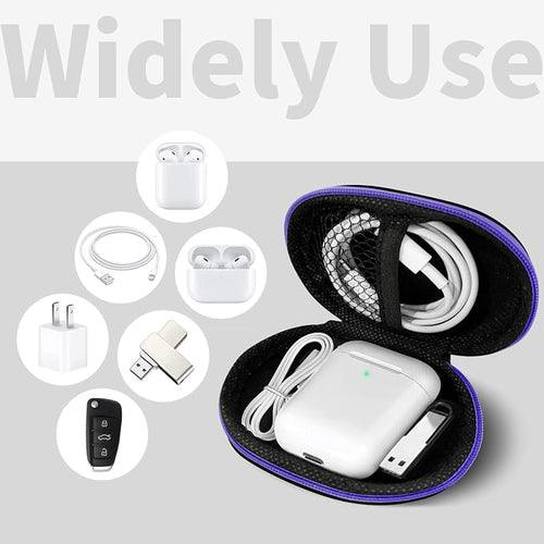 1 Pack Oval Earbud Case Storage Bag with Carabiner, Purple | Portable EVA Carrying Case, For Wired/Wireless Headphones, SD Card Storage, Camera Chip - Image 2