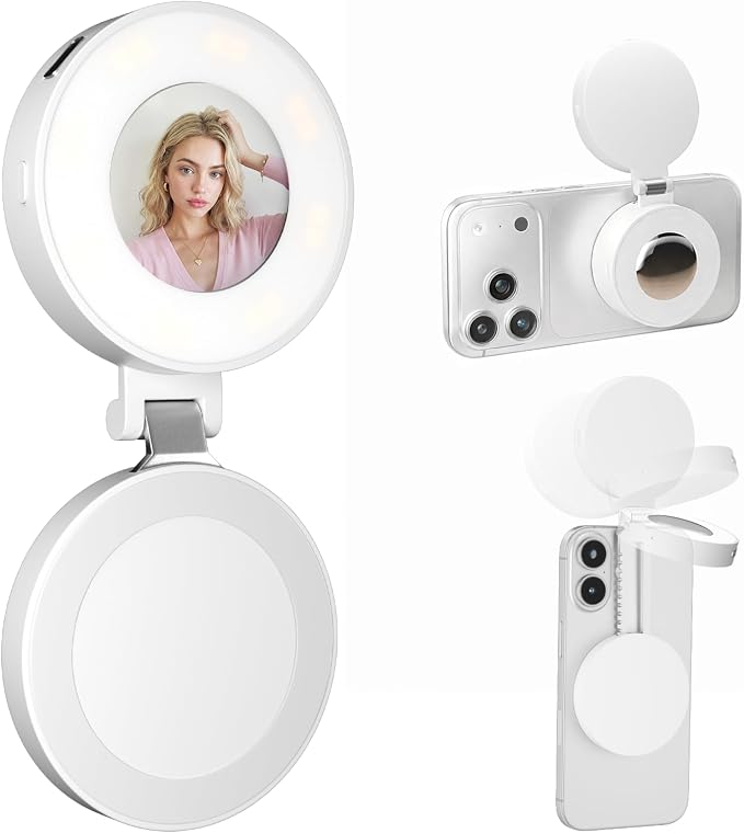EMART Magnetic Selfie Light, Mini Phone Fill Light Compatible with Magsafe, Foldable LED Ring Light with Mirror, Dimmable Phone Light for Selfies/Video Calls/Makeup/Photography by EMART