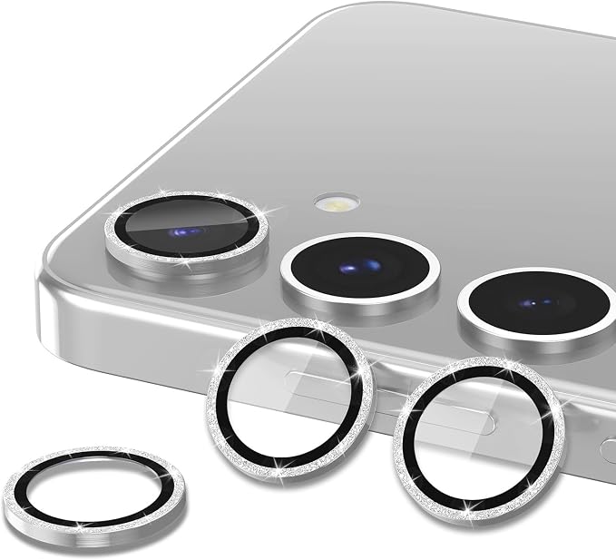 for Samsung Galaxy S25 Plus Camera Lens Protector, Individual Metal Ring Tempered Glass Lens Cover, [Strong Adsorption] Scratch Resistant Ultra-Thin HD Clear Lens Cover, 1 Set-Silvery Sparkly - Image 2