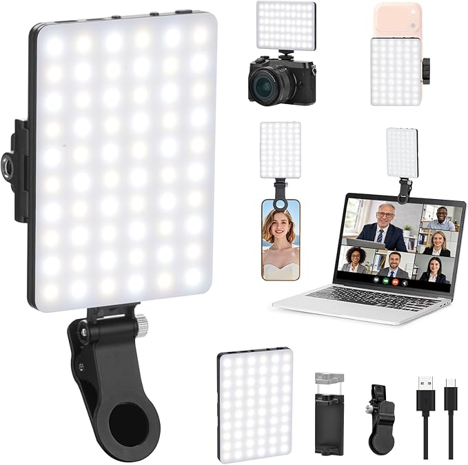 Newmowa 60 LED High Power Rechargeable Clip Fill Video Conference Light | with Front & Back Clip, Adjusted 3 Light Modes for Phone, iPhone, Android, iPad, Laptop, for Makeup, TikTok, Selfie, Vlog by Newmowa