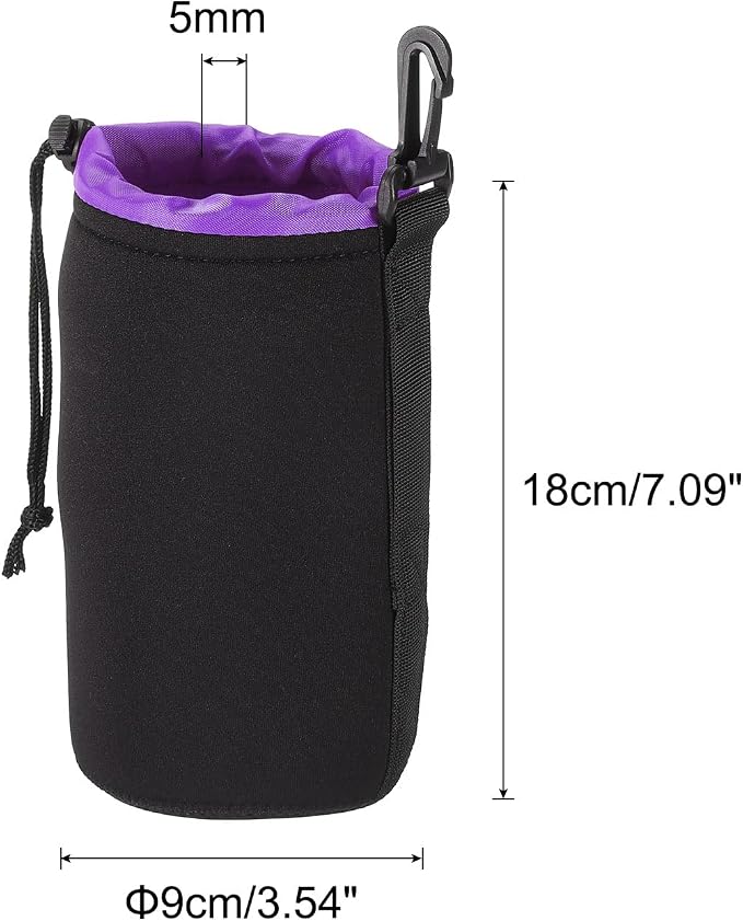 PATIKIL Camera Lens Bag, 3.5" IDx7.1 H Drawstring Lens Pouch with Thick Protective Neoprene, Lens Case for DSLR Camera Lens, Water Coffee Cups, Black, Purple - Image 2