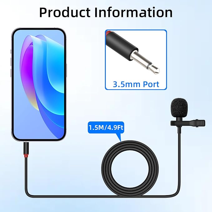 GELRHONR 3.5mm Lavalier Microphone, 3.5mm(1/8") TS Plug Invisible Lapel Microphone Wired for Public Speaking Amplifiers, Video Production, Events, Conferences 4.9FT (TS) - Image 7