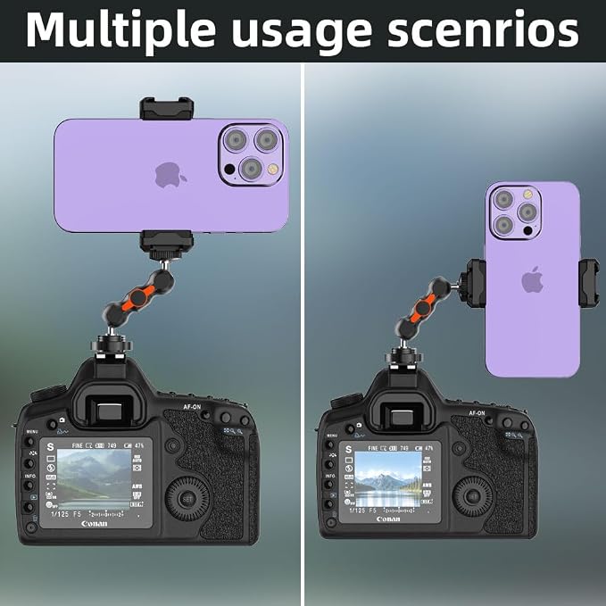 SOH Hot/Cold Shoe Phone Mount Holder, Universal 2 Ball Head Smartphone Mount Adapter, Cold Shoe Phone Clip Mount for iPhone 17/16/15, DSLR Camera LCD Camera Cage Flash LED Light Microphone and More - Image 5