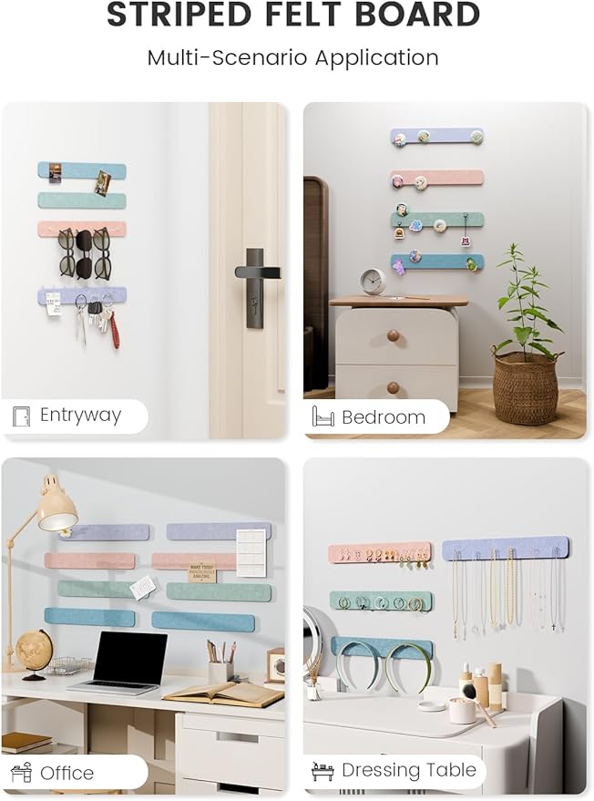 Fluxynara 13" x 2" Felt Wall Panels, Coastal Haze | 8-Pack Includes 50 Push Pins and Adhesive Tabs for Photos, Notes and Decor in Bedroom Doors, Home Office or Studios - Image 6