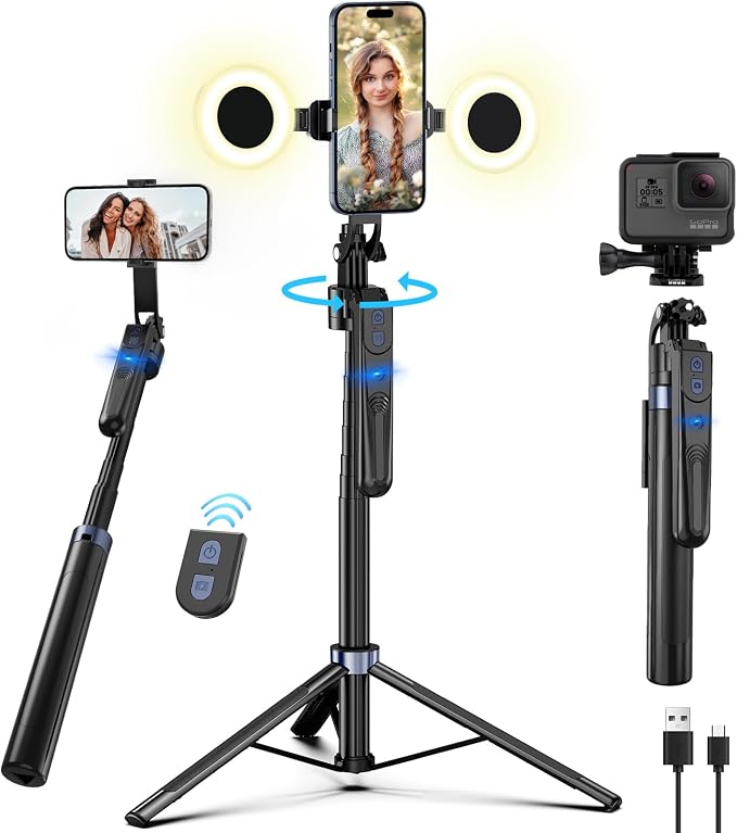 Auto Face Tracking Tripod for iPhone with Light,70inch Phone Tripod Holder with Gesture Control,Travel Selfie Stick for Content Creator Vlog Live Stream Video Recording by Zarcaco