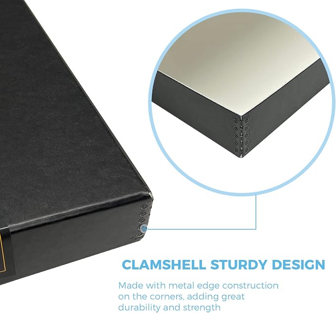 Lineco Clamshell Archival Storage Box, 13.5x19.5x1.75 In, Black, Pack of 2 | Acid-Free with Metal Edge Boxboard, Organize and Store Photos Documents Cards Negatives Magazine Prints Family Records DIY - Image 4