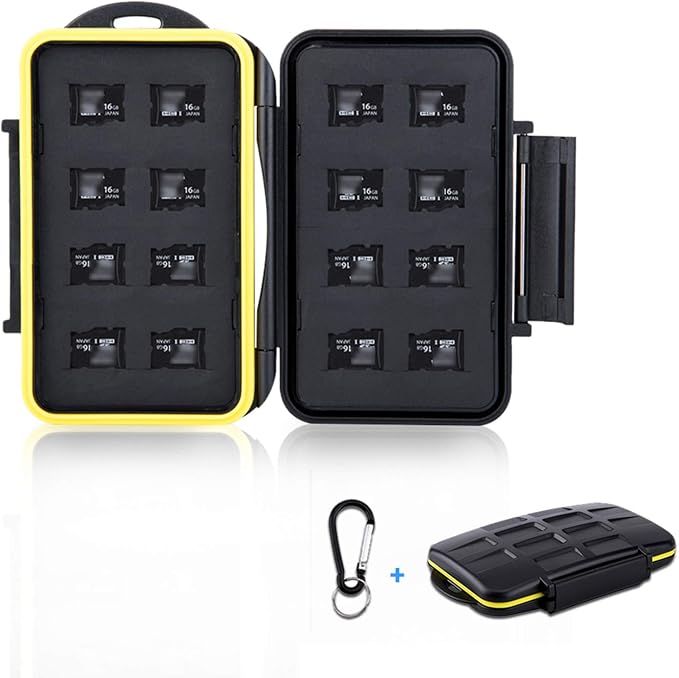 16 Slots Micro SD Card Holder, Micro SD Card Case Micro SD Micro SDHC Micro SDXC Card Storage Micro SD Card Organizer with Carabiner, Water-Resistant Anti-Shock by JJC