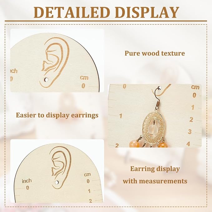 FINGERINSPIRE 2 Pcs Earring Measurement Display Stand 3.5x2x5 Floral White | Wood Ear Stud Stand Earring Organizer Frame with Measurement Arch-Shaped Earring Holder for Photos Measuring Selling Earring - Image 4
