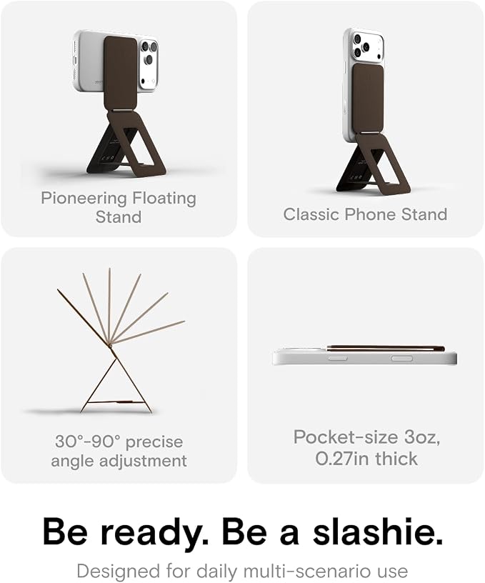 MOFT Phone Tripod Stand, Portable Selfie Stick for iPhone | MOVAS-E- Coffee Leather | Mulit-Angle | Pocket Size | Magsafe Compatible | Easy to Charge | Stylish |For Content Creators - Image 2