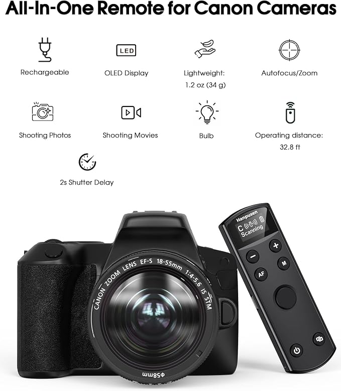for Canon Camera Remote Control, Hanpusen Rechargeable Wireless Shutter Release with OLED Screen for R50/G7X Mark III/R8/R5/R/RP/R50 V/R10/R5 Mark II/M50/M200/6D Mark II/M6 Mark II, Replace BR-E1 - Image 2