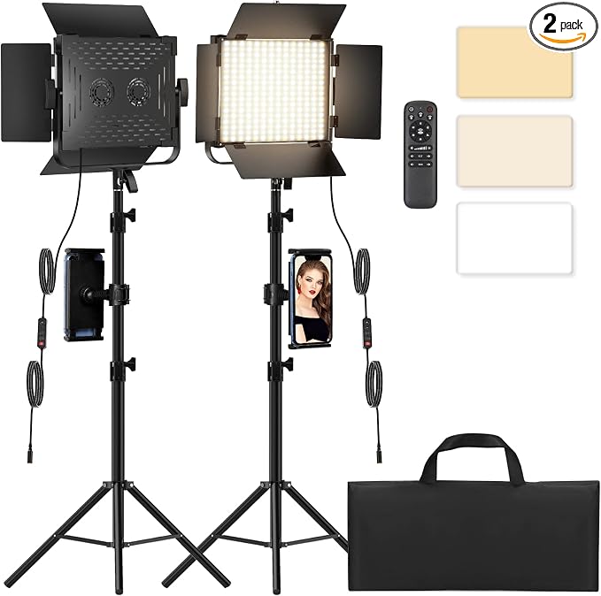 Photography Video Continuous Output Lighting Kit, 2Pack Upgraded Bi-Color LED Video Studio Lights Aluminum Alloy 2500k~8500k with Remote for Camera Photo Recording Filming Stage Shooting by BANSINE