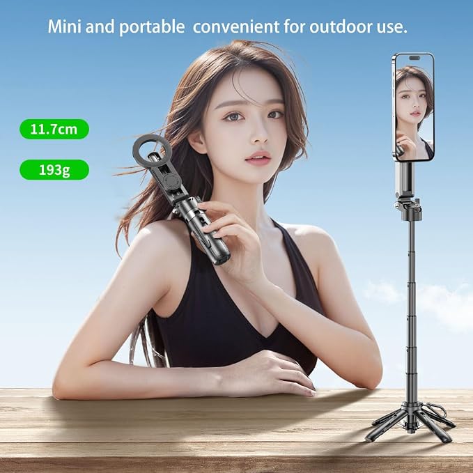 Magnetic Pocket Selfie Stick Compatible with MagSafe for iPhone | 4-in-1 multifunctional selfie stick with wireless remote; portable mini; great for live streaming, travel & outdoor shooting - Image 6