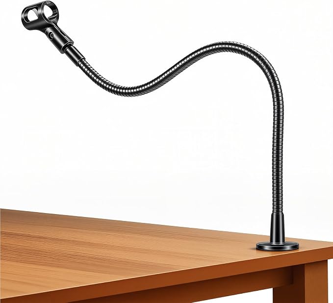 KF25 24-Inch Heavy-Duty Gooseneck Mic Stand with Flange Mount for Podium | Microphone holder for deep podiums and desks, up to 2.2 lb, with mic clip, 5/8-to-3/8 adapter, and 10 cable ties by Angksorm
