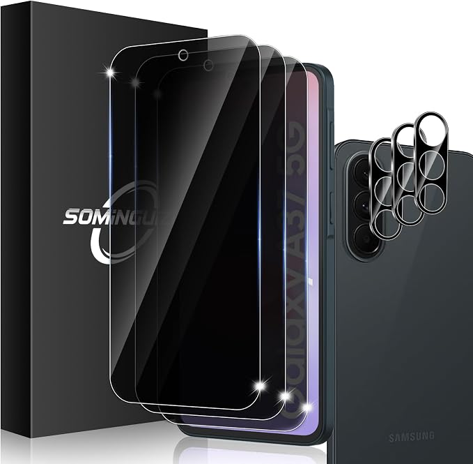 3+3 for Samsung Galaxy A37 5G Privacy Screen Protector Camera Protector | 9H Tempered Glass Cell Phone Protector Camera Lens Protector by SOMINGUIZN