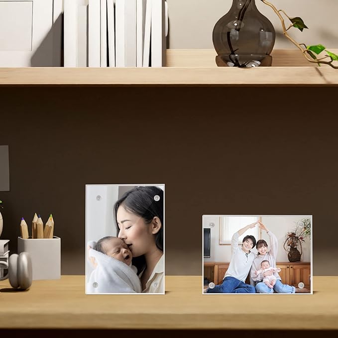 Kigley 8 Pcs 2.5 x 3.5 Inch Mini Acrylic Picture Frames, Clear Acrylic Photo Business Card Frame Desktop Display Double Sided Wallet Size Frame Freestanding Frames for Film Photos Cards Stamp - Image 3