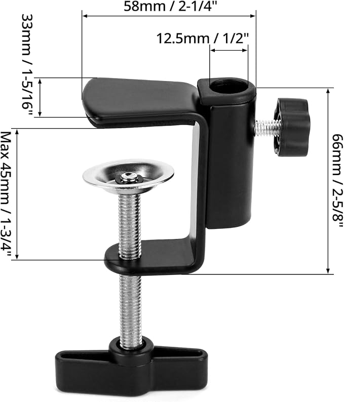 QWORK Universal Desk C-Clamp with 1/2" Thread Hole, 4 Pack Adjustable Metal Mounting Table Clamp, Desk Light Clamp Mount Holder for Swing Arm Magnifying Desk Lamp Microphone Camera - Image 6