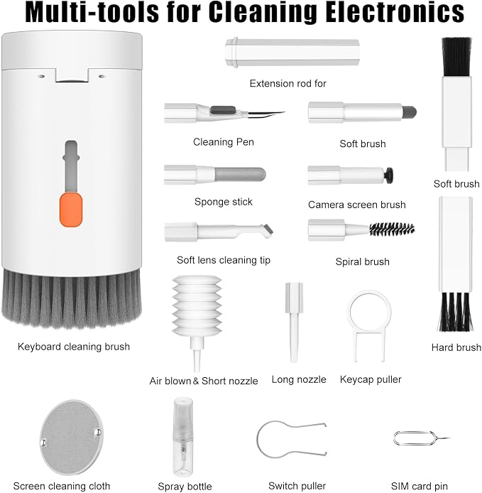 VICHYIE 20 in 1 Multifunctional Cleaner Kit for Electronic Devices (White) | Keyboard Cleaning Brush, Headphones Cleaner Kit for AirPods, Multi-Tool for Cleaning Laptop, Earbuds, Camera, Cellphones - Image 7