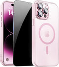 for iPhone 14 Pro Case with Privacy Screen Protector, Pink | Full Camera Protection, Translucent Matte Magnetic, Compatible with MagSafe, Shockproof Phone Cover, Slim Fit Women/Girls by ZOZDOKG