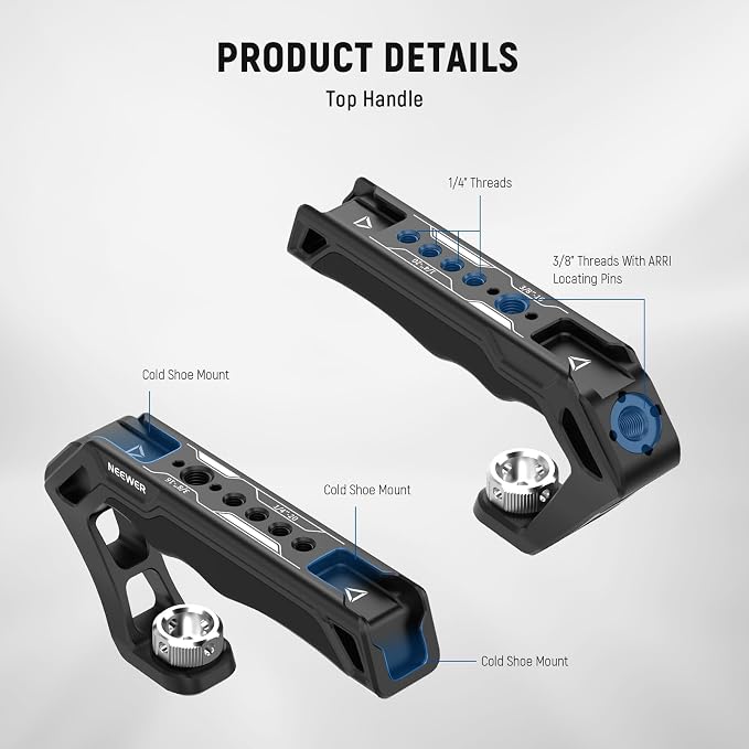 NEEWER Universal Camera Cage & Top Handle with 3/8" ARRI Locating Pins Kit, Video Rig Camera Stabilizer with Arca Type Base, Dual Handgrips, Compatible with SmallRig Accessories, CA016T | Video Rig Camera Stabilizer, Locating Pins for ARRI, Arca Type B... - Image 3