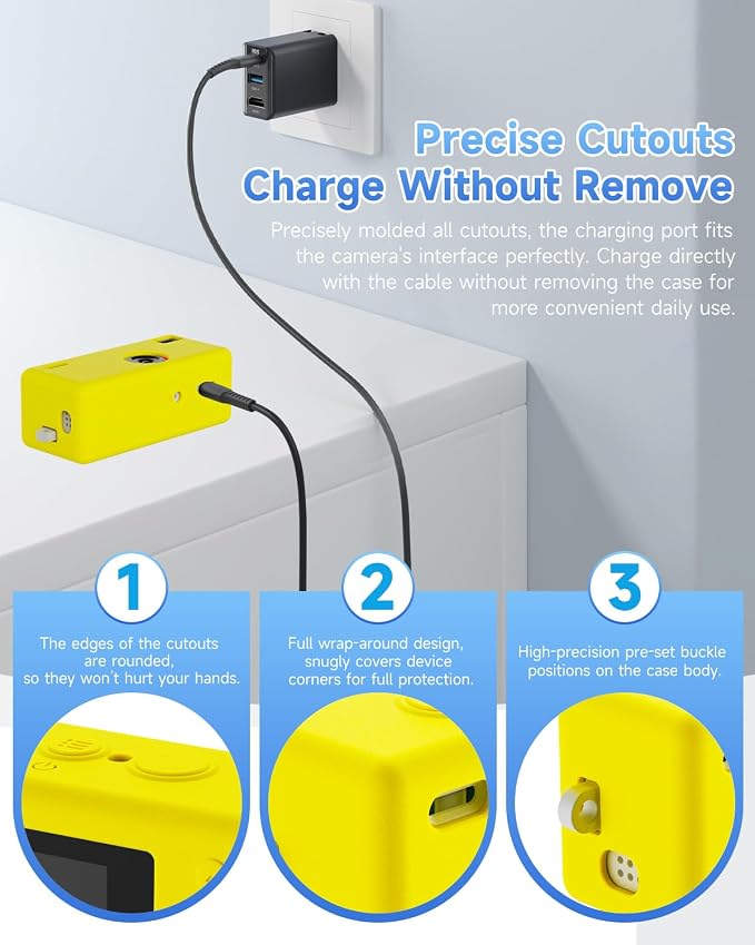 Silicone Case for Kodak CHARMERA Keychain Digital Blind Box accessories,Soft Silicone Protective Case,Comes with Screen Protectors and Wrist Strap - Yellow - Image 4