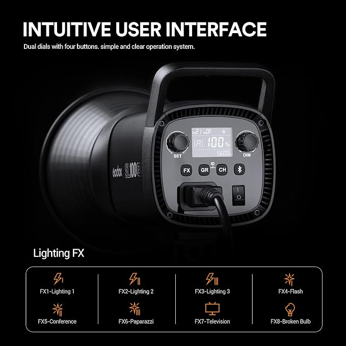 Godox SL100Bi 100W Bi-Color LED Video Light Bowens Mount,32100Lux@1M | LED Continuous Lighting w/11 FX, 2800K-6500K, TLCI97+, Wireless Control, Studio Light for Photography Video Live Streaming | LED Continuous Lighting w/11 FX, 2800K-6500K, TLCI97+, W... - Image 6
