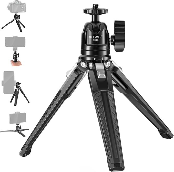 NEEWER Mini Metal Table Tripod with 360° Ball Head, TP29 | Support Vertical Recording and Handle, Portable Travel Tripod. 1/4" Screw for Camera Mobile Phone Action Cam, Max. Load 3 kg by Neewer