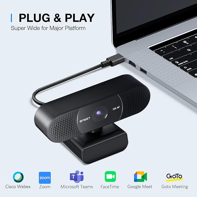 EMEET C960 2K Webcam with Microphone, PDAF, 2 Omnidirectional Mics | Streaming Camera with Privacy Cover, Plug&Play USB Webcam for Calls/Conference, Zoom/Skype/YouTube, Laptop/Desktop - Image 8