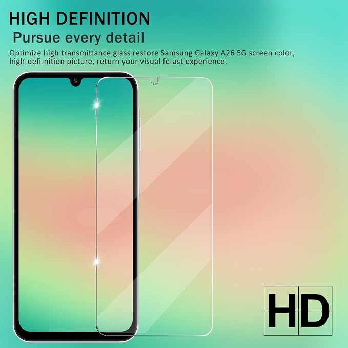 Galaxy A26 HD Clear Tempered Glass Screen Protector + Camera Lens Protectors, [2+2 Pack] [3D Glass] [Anti-Glare] [Bubble-Free] Screen Protector Glass For Samsung Galaxy A26 - Image 6