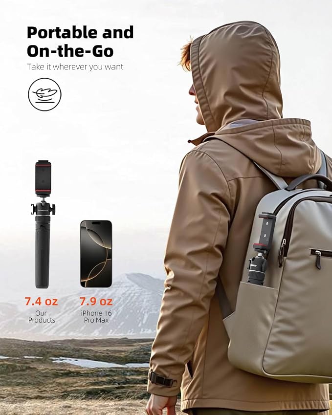 Mini Tripod, Lightweight Phone Tripod with Remote, Portable Selfie Stick for iPhone with Cold Shoe & Phone Holder, Extendable Cell Phone Stand Compatible with iPhone/Android/GoPro/Insta360 - Image 6