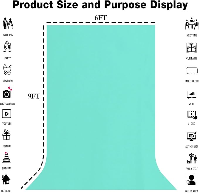 Turquoise Photography Backdrop for Photoshoot, Fabric 6x9ft | Polyester Studio Photo Backgrounds, Non Reflective, Easy to Hang, for Portrait Shoot, Product, Party Decor, Video Creation - Image 3