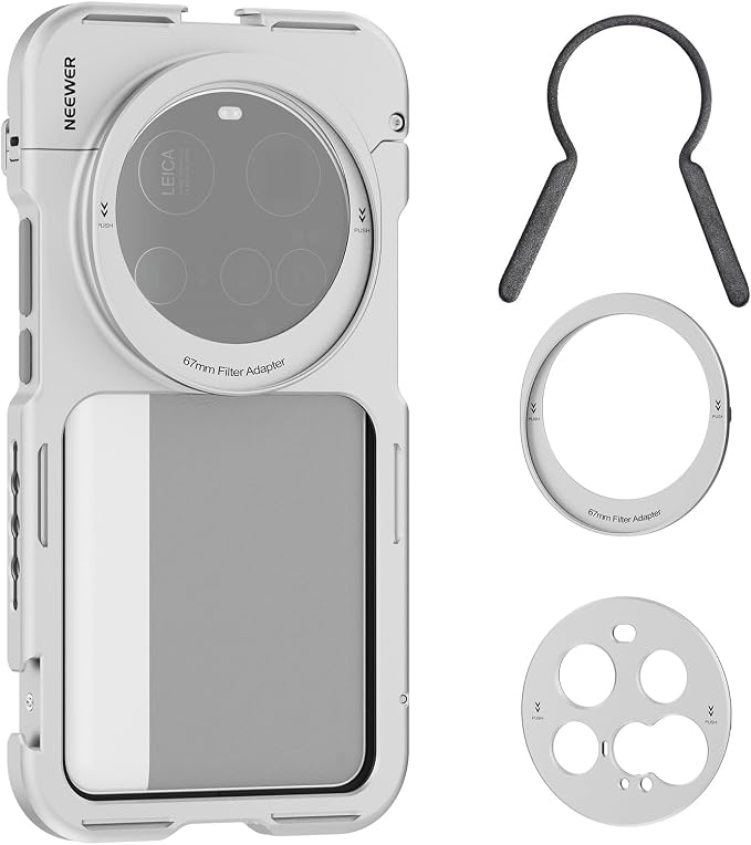 NEEWER 15 Ultra Cage, Quick Release Video Rig Case Phone Stabilizer Holder Compatible with Xiaomi 15 Ultra with 67mm Filter Adapter & 17mm Lens Backplate for Video Recording Filming, PA091 Silver by Neewer