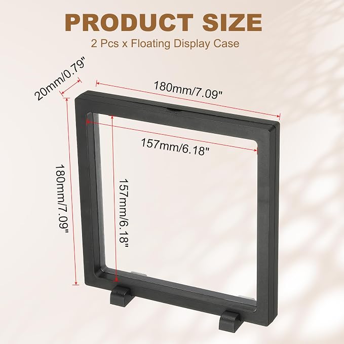 PATIKIL 2Pcs Floating Display Case, 7.1 Inch Jewelry Display Case Stand Challenge Coin Holder Frames Transparent Large Storage Box 3D for Necklace Bracelets Pendants, Black - Image 2