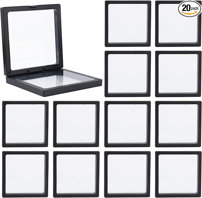 Framendino, 20 Pack Black 3D Floating Frame Display Case Challenge Coin 4.3x4.3x0.8 Holder Stands Jewelry Storage Box for AA Medallion Shells Gems by Framendino